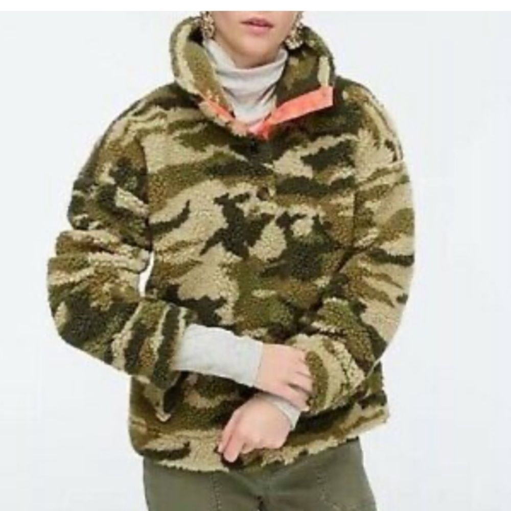 Jcrew Vintage Camo Sherpa Snap Pullover Button Fleece Jacket xs